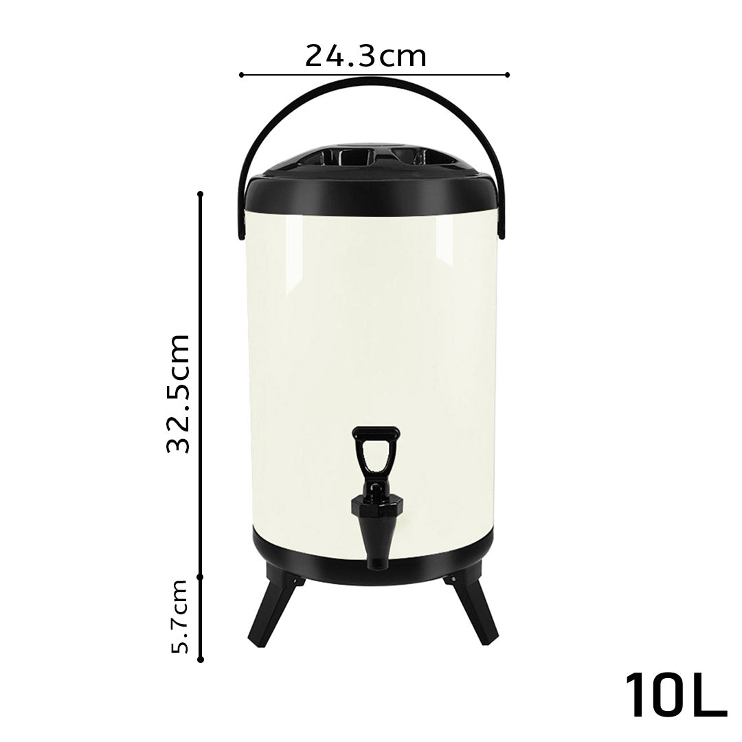 8X 10L Stainless Steel Insulated Milk Tea Barrel Hot and Cold Beverage Dispenser Container with Faucet White - image2