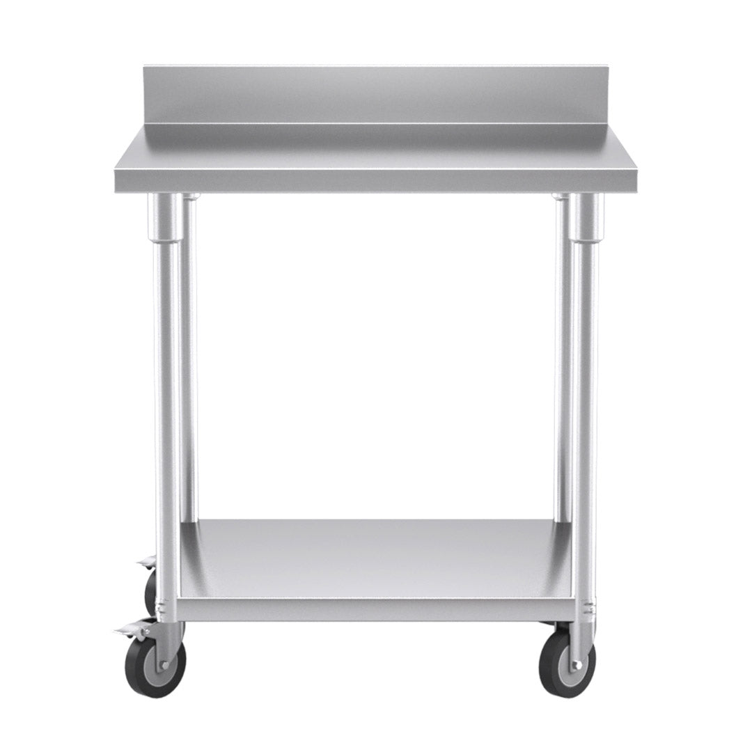 Premium 80cm Commercial Catering Kitchen Stainless Steel Prep Work Bench Table with Backsplash and Caster Wheels - image2