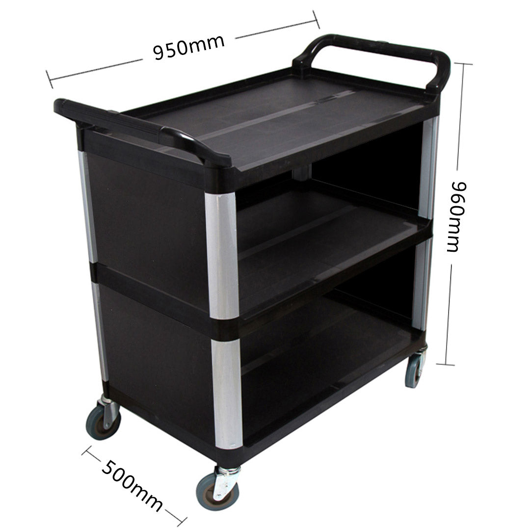 Premium 2X 3 Tier Covered Food Trolley Food Waste Cart Storage Mechanic Kitchen Black - image2