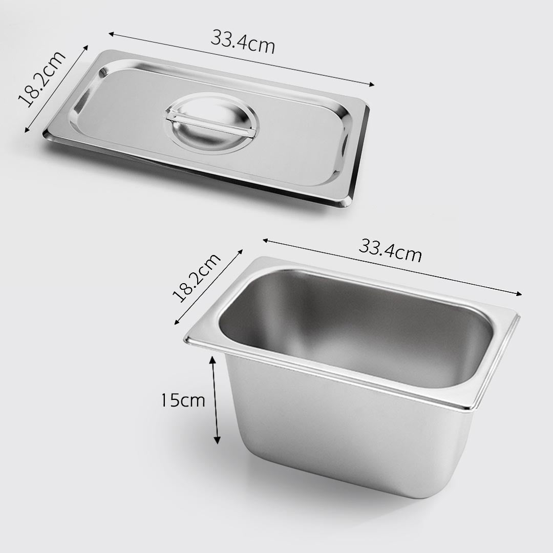 Premium 4X Gastronorm GN Pan Full Size 1/3 GN Pan 15cm Deep Stainless Steel Tray With Lid - image2