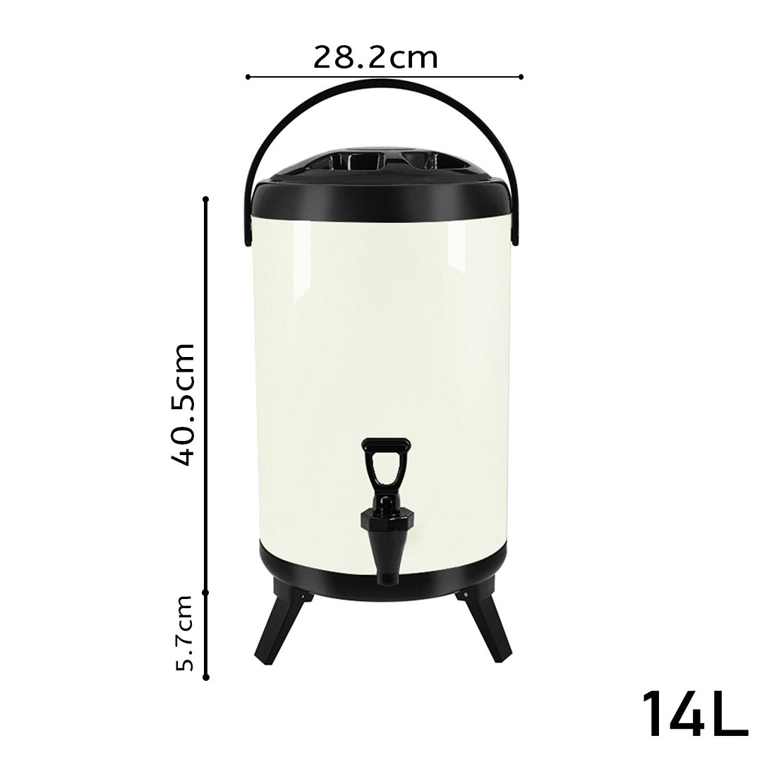 Premium 8X 14L Stainless Steel Insulated Milk Tea Barrel Hot and Cold Beverage Dispenser Container with Faucet White - image2