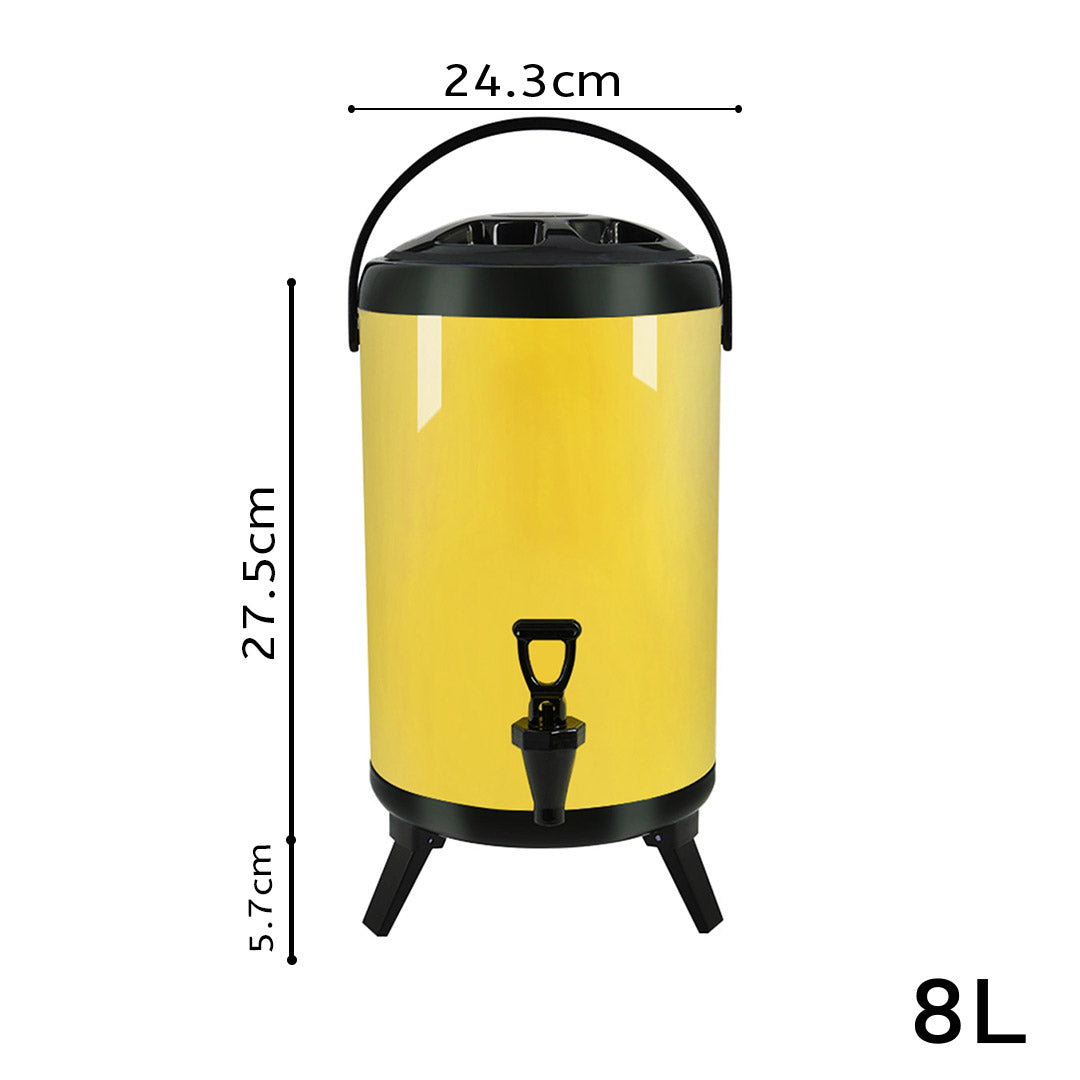 Premium 8L Stainless Steel Insulated Milk Tea Barrel Hot and Cold Beverage Dispenser Container with Faucet Yellow - image2