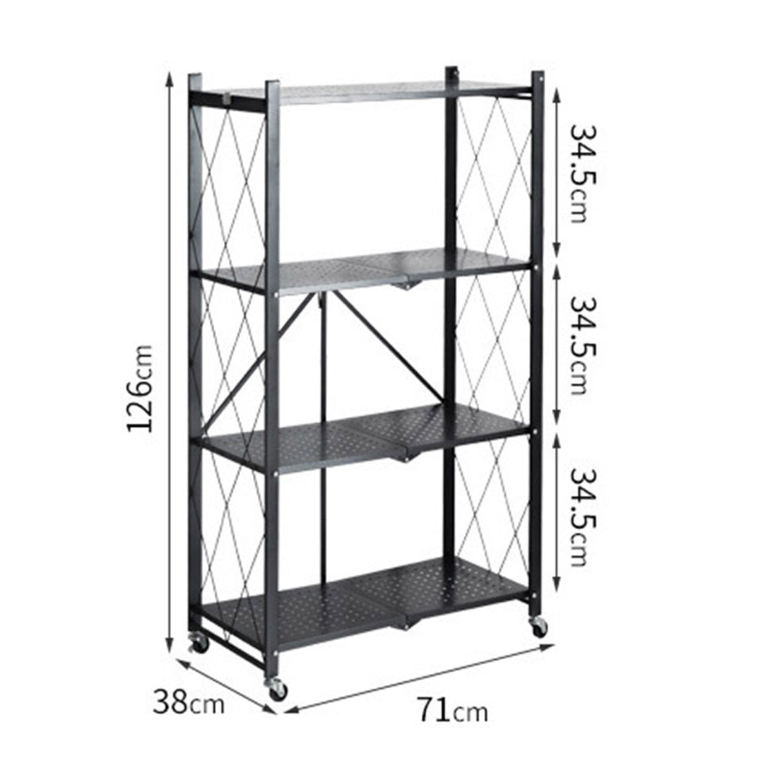 Premium 4 Tier Steel Black Foldable Kitchen Cart Multi-Functional Shelves Portable Storage Organizer with Wheels - image2