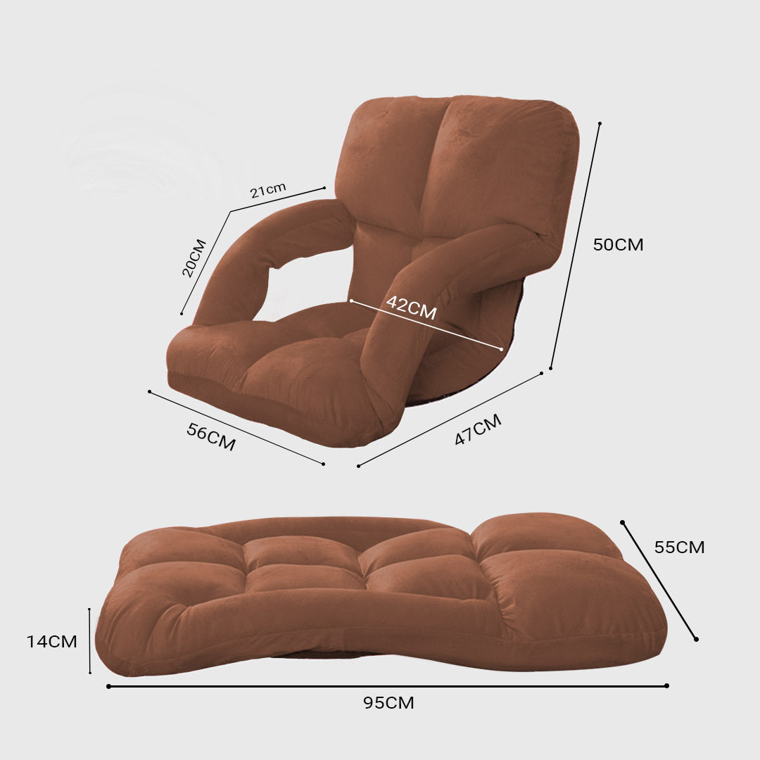 Premium 2X Foldable Lounge Cushion Adjustable Floor Lazy Recliner Chair with Armrest Coffee - image2