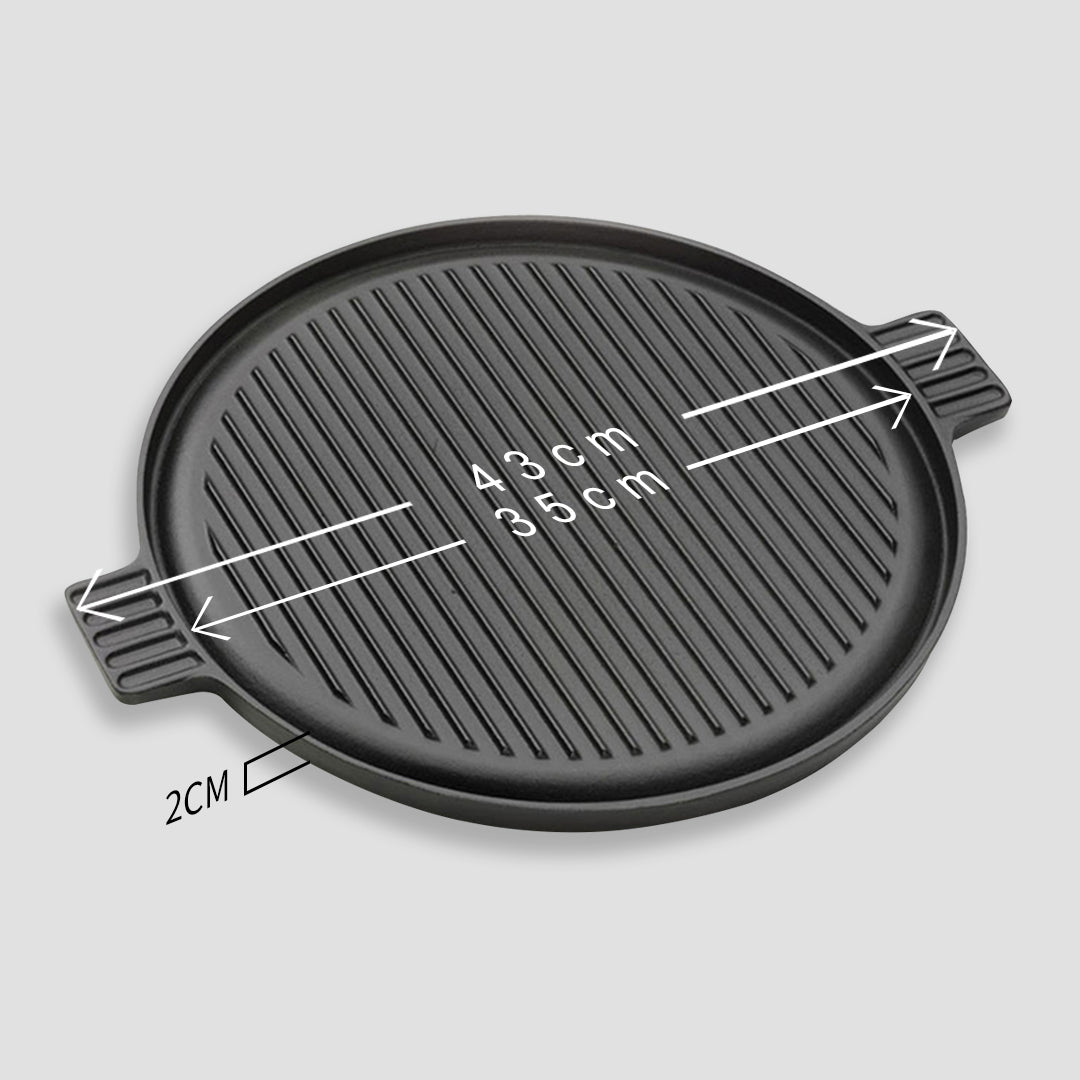 Premium 2X 43cm Round Ribbed Cast Iron Frying Pan Skillet Steak Sizzle Platter with Handle - image2