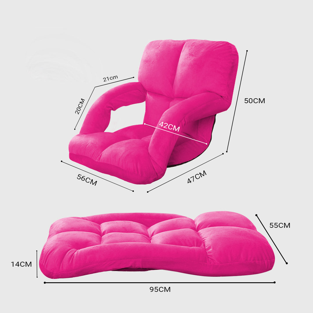 Premium 4X Foldable Lounge Cushion Adjustable Floor Lazy Recliner Chair with Armrest Pink - image2