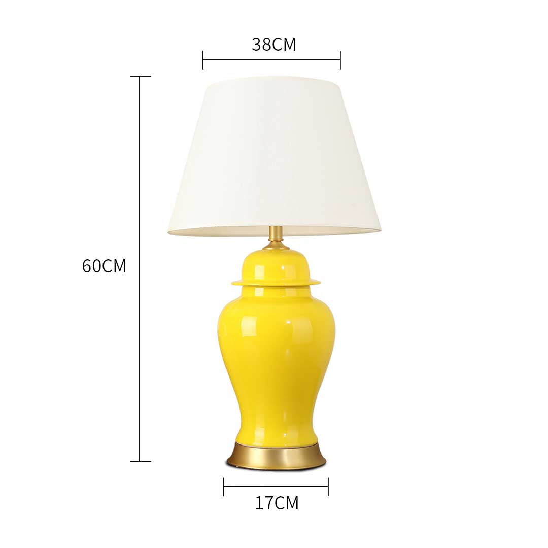 Premium Oval Ceramic Table Lamp with Gold Metal Base Desk Lamp Yellow - image2