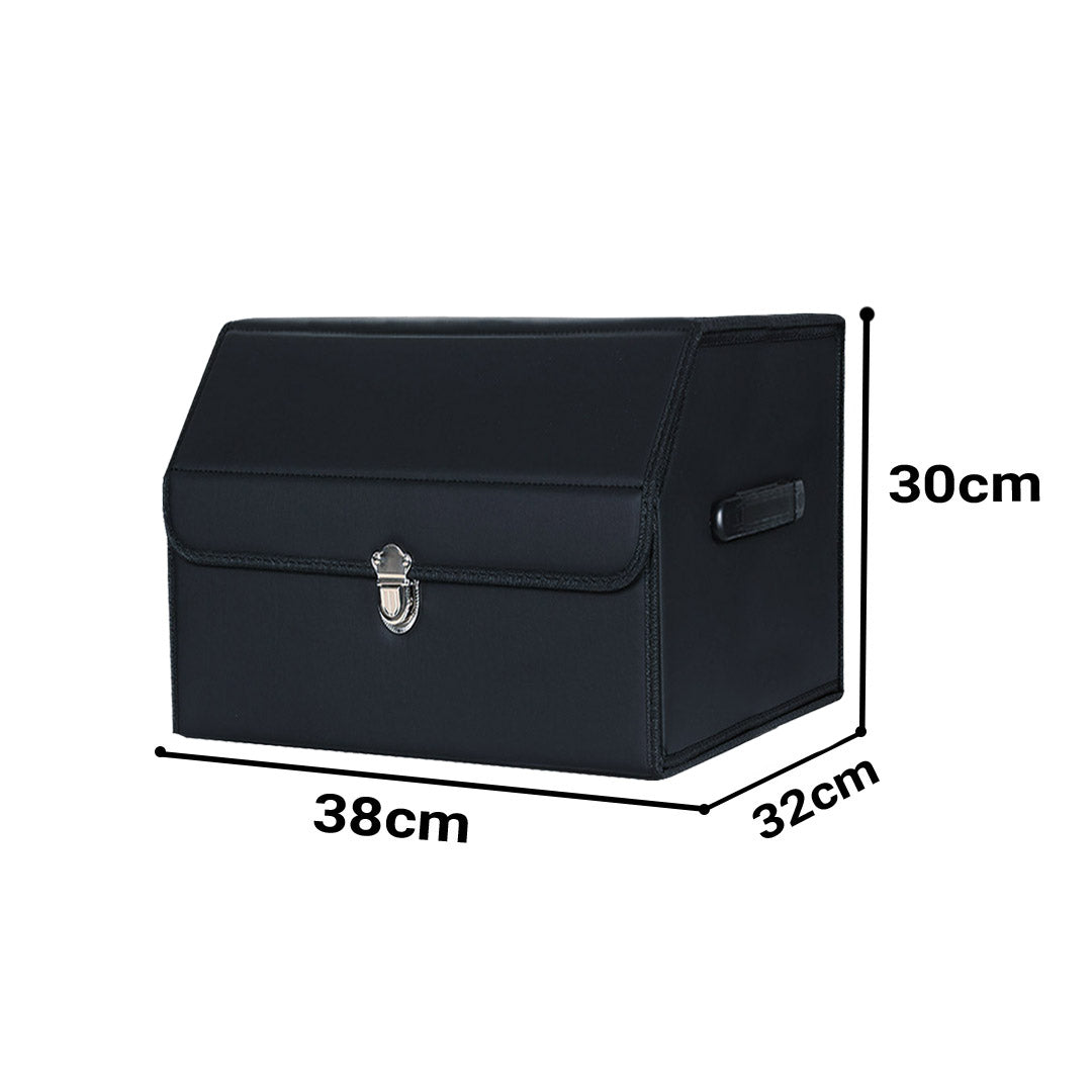 Premium 4X Leather Car Boot Collapsible Foldable Trunk Cargo Organizer Portable Storage Box With Lock Black Small - image2