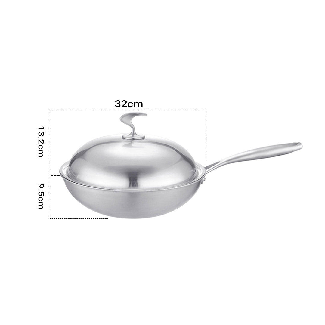 Premium 18/10 Stainless Steel Fry Pan 32cm Frying Pan Top Grade Cooking Skillet with Lid - image2