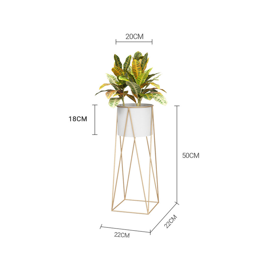 Premium 50cm Gold Metal Plant Stand with White Flower Pot Holder Corner Shelving Rack Indoor Display - image2