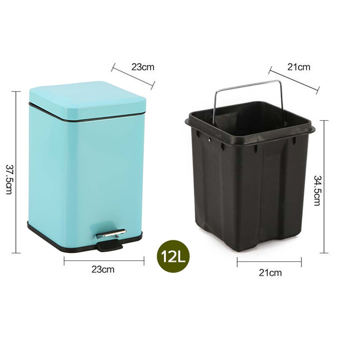 Premium Foot Pedal Stainless Steel Rubbish Recycling Garbage Waste Trash Bin Square 12L Blue - image2