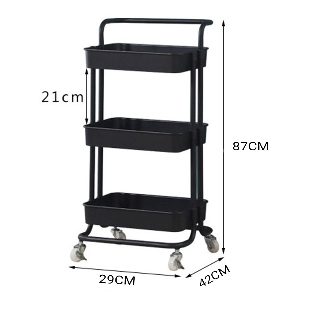 Premium 3 Tier Steel Black Movable Kitchen Cart Multi-Functional Shelves Portable Storage Organizer with Wheels - image2