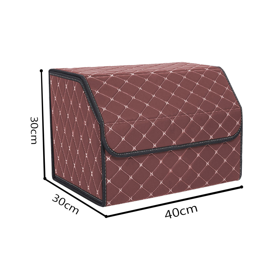 Premium 4X Leather Car Boot Collapsible Foldable Trunk Cargo Organizer Portable Storage Box Coffee/Gold Stitch Medium - image2