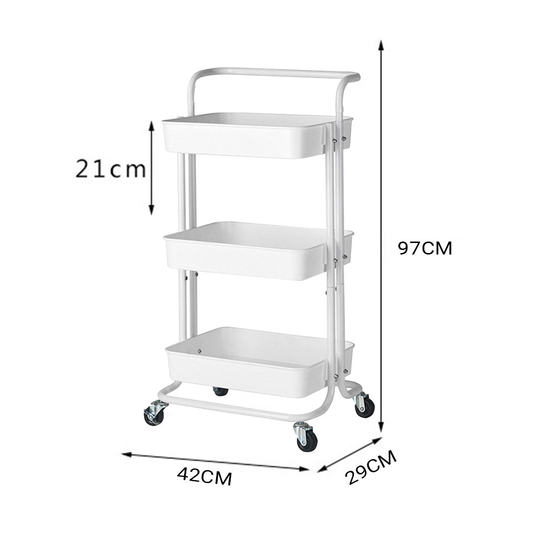 Premium 3 Tier Steel White Movable Kitchen Cart Multi-Functional Shelves Portable Storage Organizer with Wheels - image2