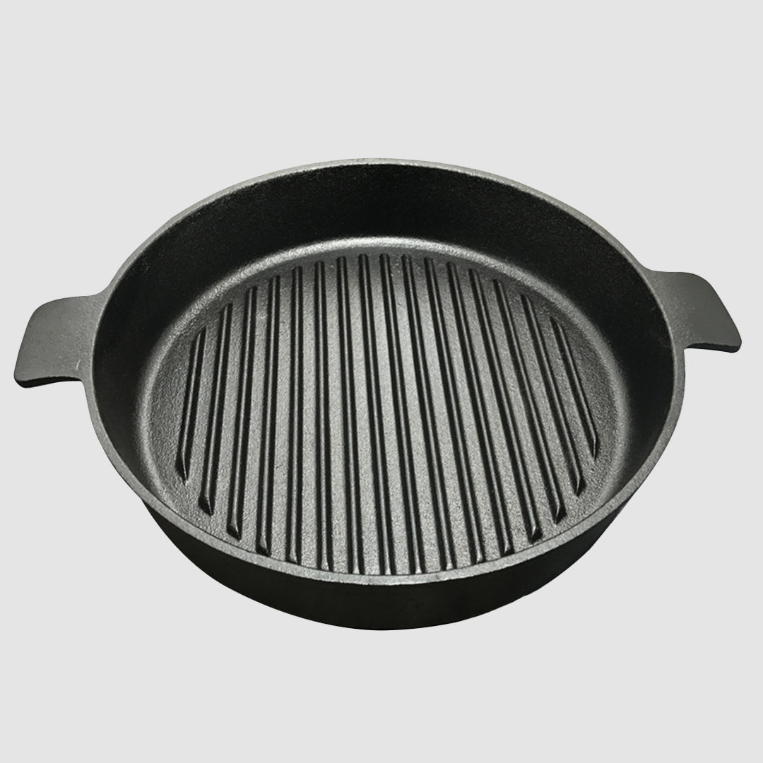 Premium 2X 25cm Round Ribbed Cast Iron Frying Pan Skillet Steak Sizzle Platter with Handle - image2