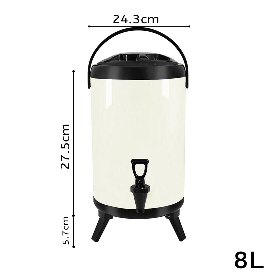 Premium 4X 8L Stainless Steel Insulated Milk Tea Barrel Hot and Cold Beverage Dispenser Container with Faucet White - image2