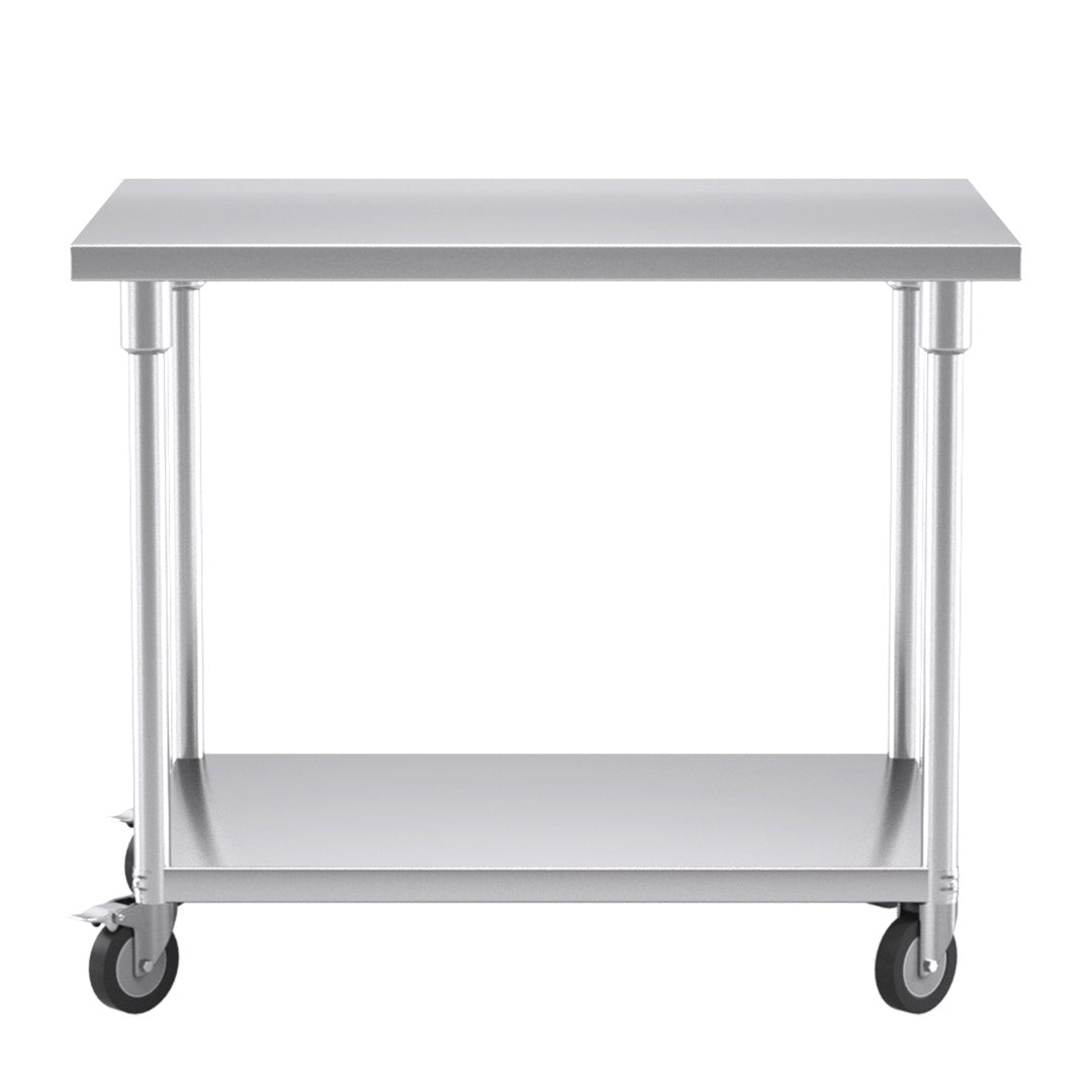 Premium 100cm Commercial Catering Kitchen Stainless Steel Prep Work Bench Table with Wheels - image2