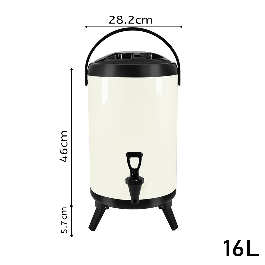 Premium 8X 16L Stainless Steel Insulated Milk Tea Barrel Hot and Cold Beverage Dispenser Container with Faucet White - image2