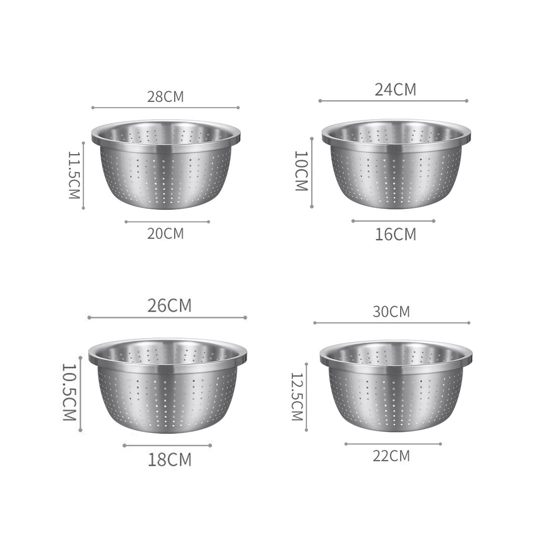 Premium Stainless Steel Nesting Basin Colander Perforated Kitchen Sink Washing Bowl Metal Basket Strainer Set of 4 - image2