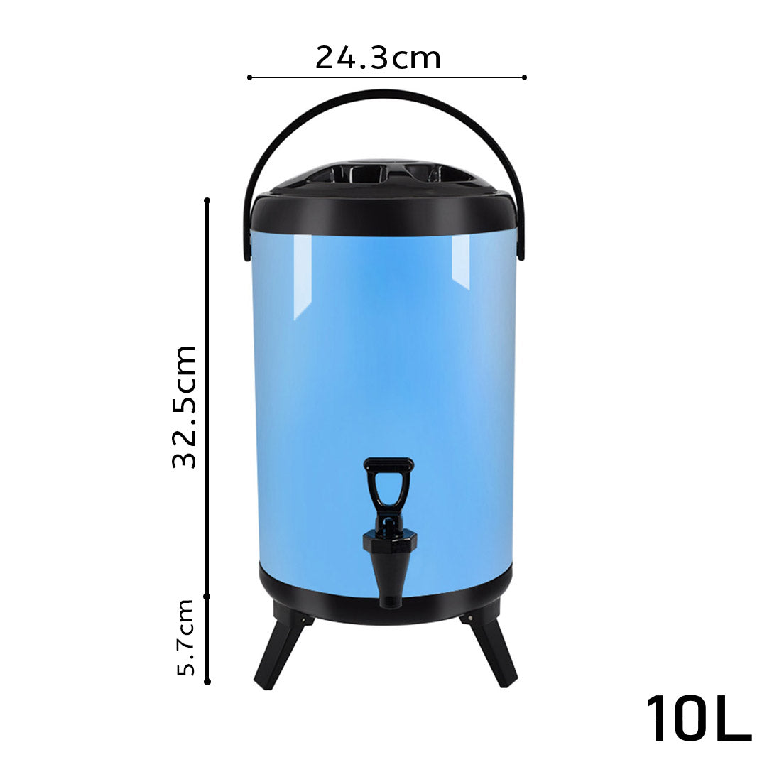 Premium 2X 10L Stainless Steel Insulated Milk Tea Barrel Hot and Cold Beverage Dispenser Container with Faucet Blue - image2