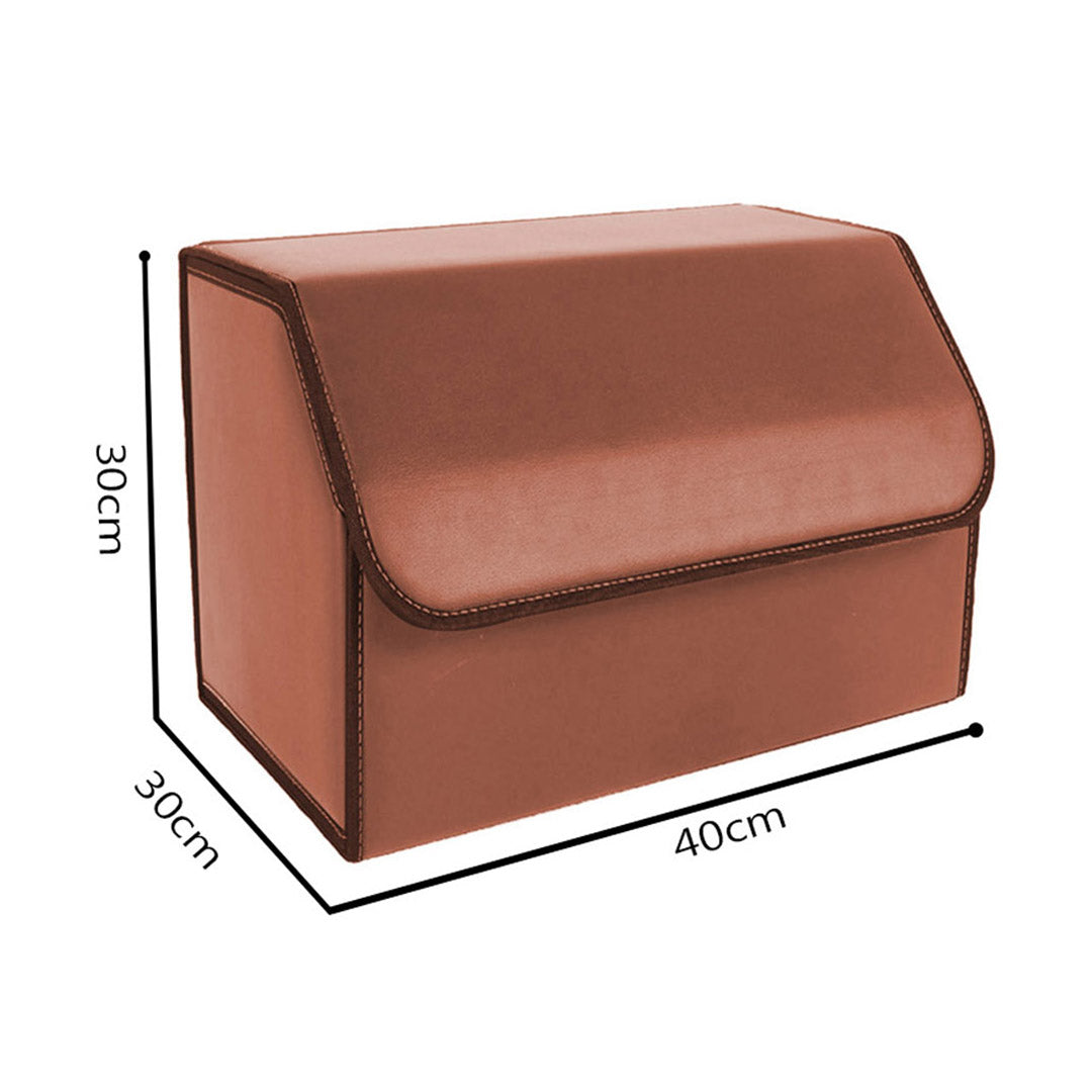 Premium 4X Leather Car Boot Collapsible Foldable Trunk Cargo Organizer Portable Storage Box Coffee Medium - image2