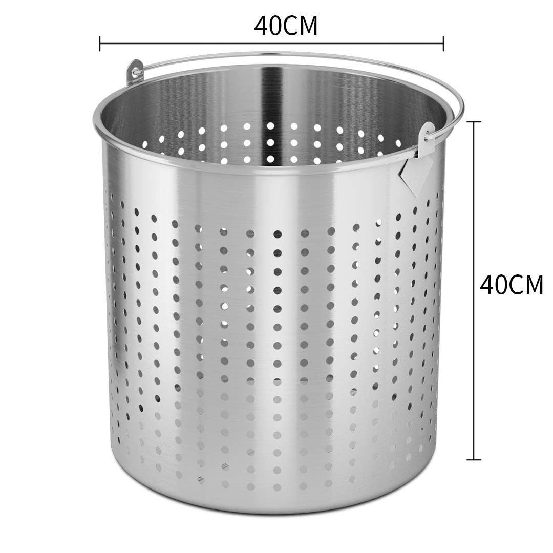 Premium 2X 50L 18/10 Stainless Steel Perforated Stockpot Basket Pasta Strainer with Handle - image2