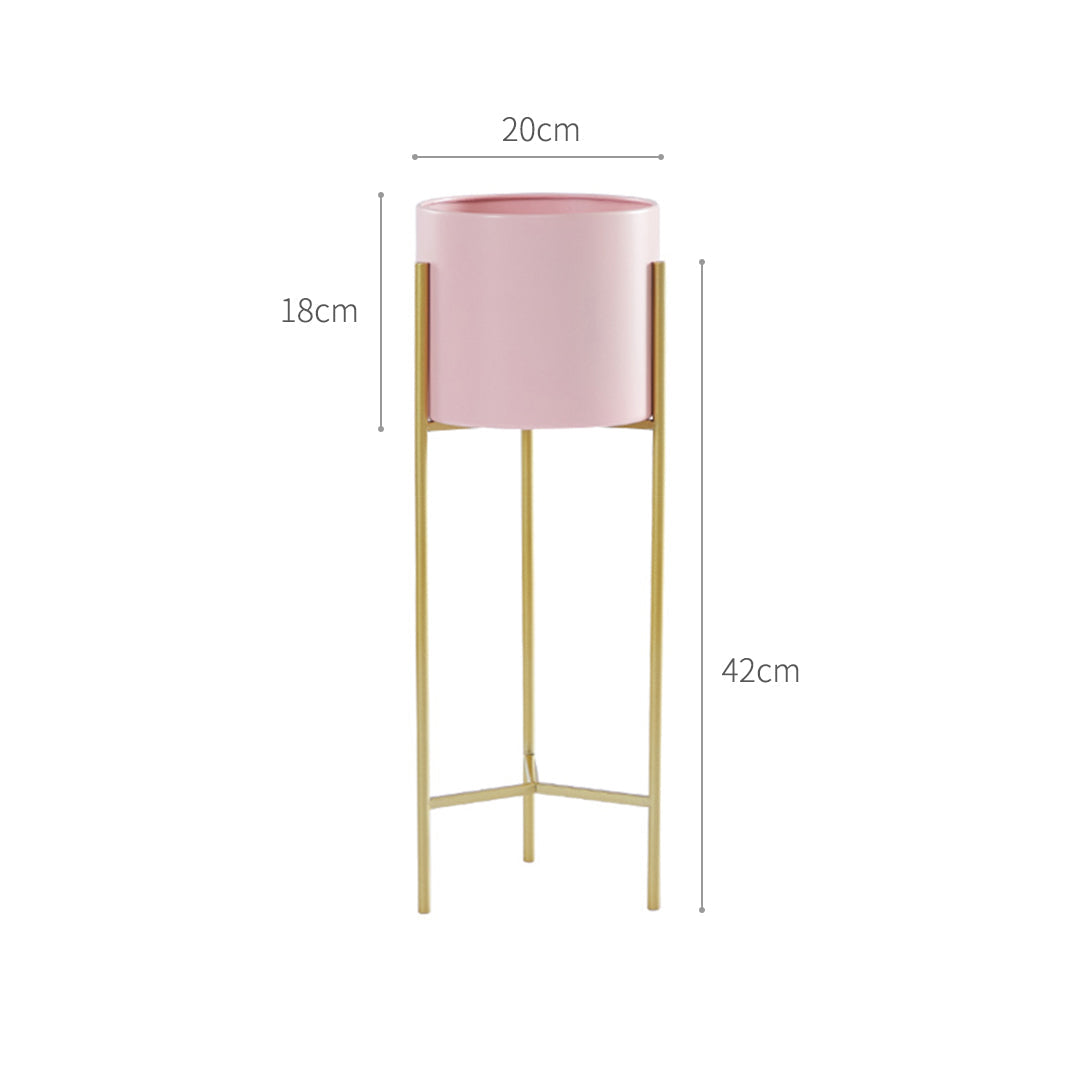 Premium 4X 2 Layer 42cm Gold Metal Plant Stand with Pink Flower Pot Holder Corner Shelving Rack Indoor Display - image2