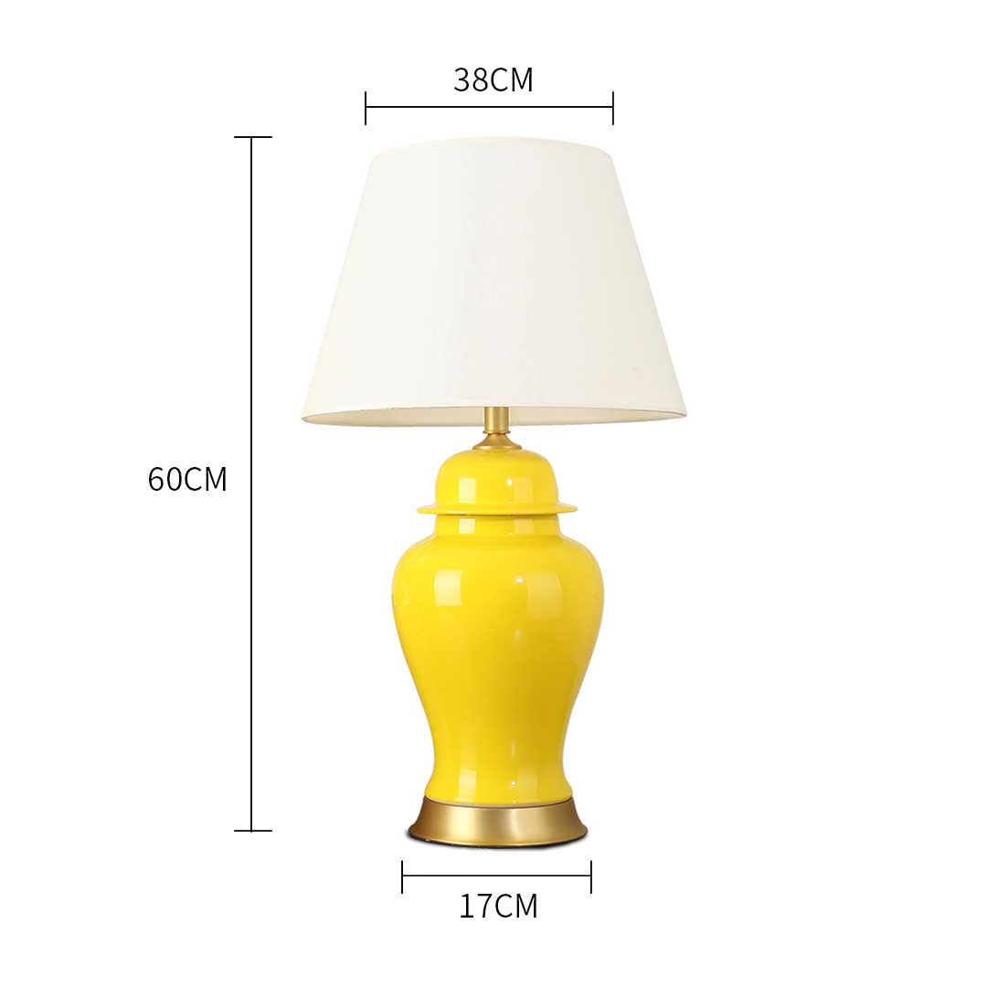 Premium 2X Oval Ceramic Table Lamp with Gold Metal Base Desk Lamp Yellow - image2