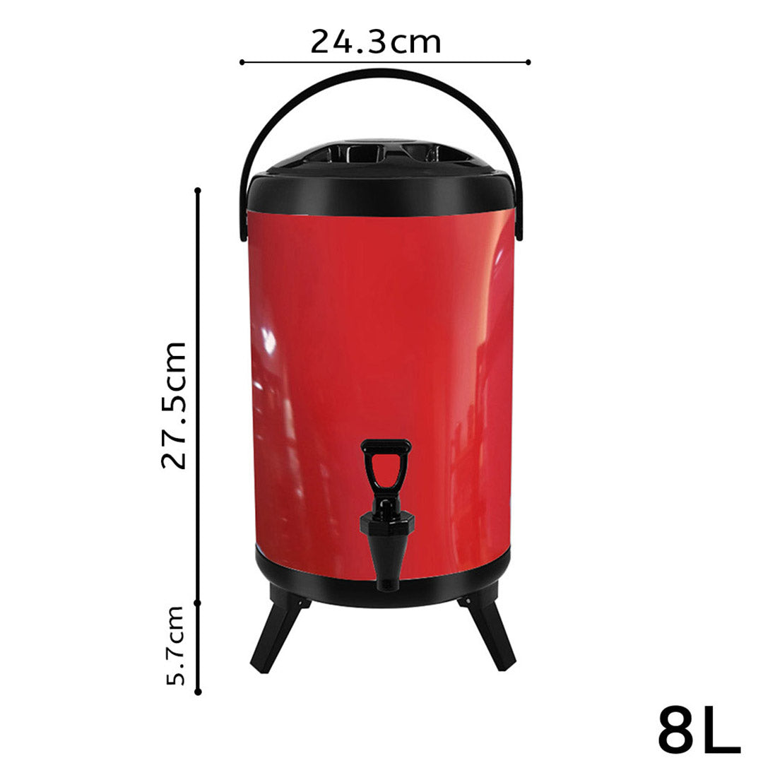 Premium 8X 8L Stainless Steel Insulated Milk Tea Barrel Hot and Cold Beverage Dispenser Container with Faucet Red - image2