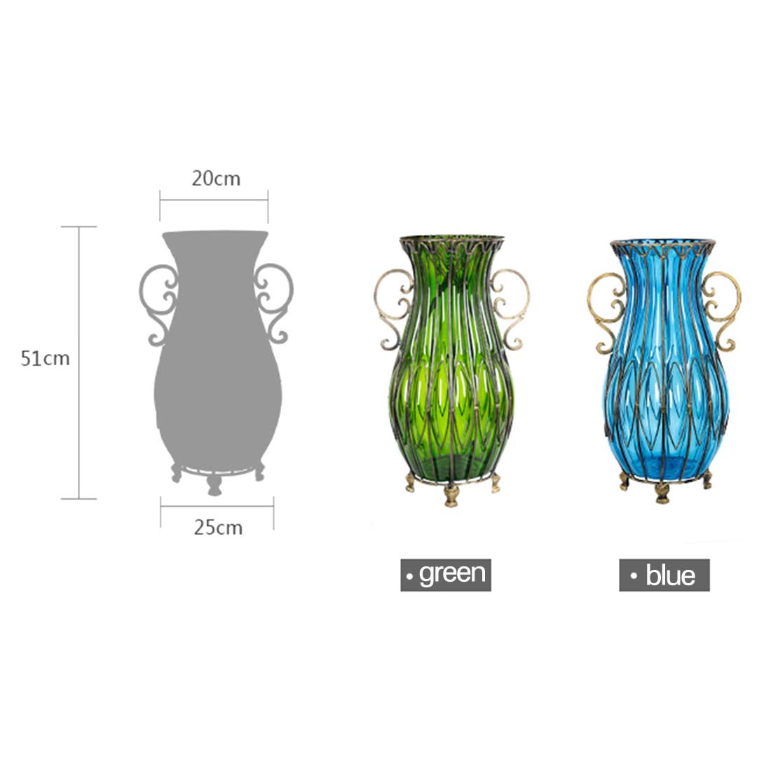 Premium 51cm Blue Glass Tall Floor Vase and 10pcs White Artificial Fake Flower Set - image2