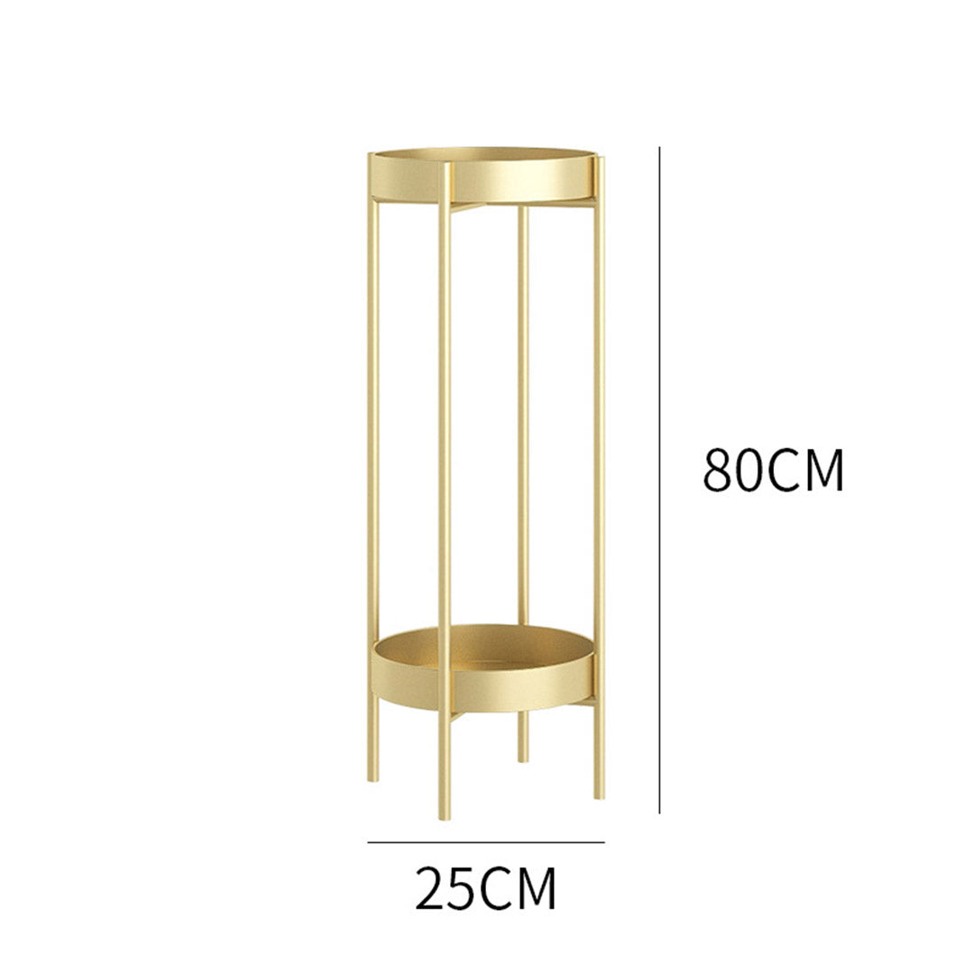 Premium 2 Layer 80cm Gold Metal Plant Stand Flower Pot Holder Corner Shelving Rack Indoor Display - image2