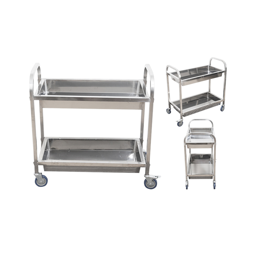 Premium 2X 2 Tier 85x45x90cm Stainless Steel Kitchen Trolley Bowl Collect Service Food Cart Medium - image2