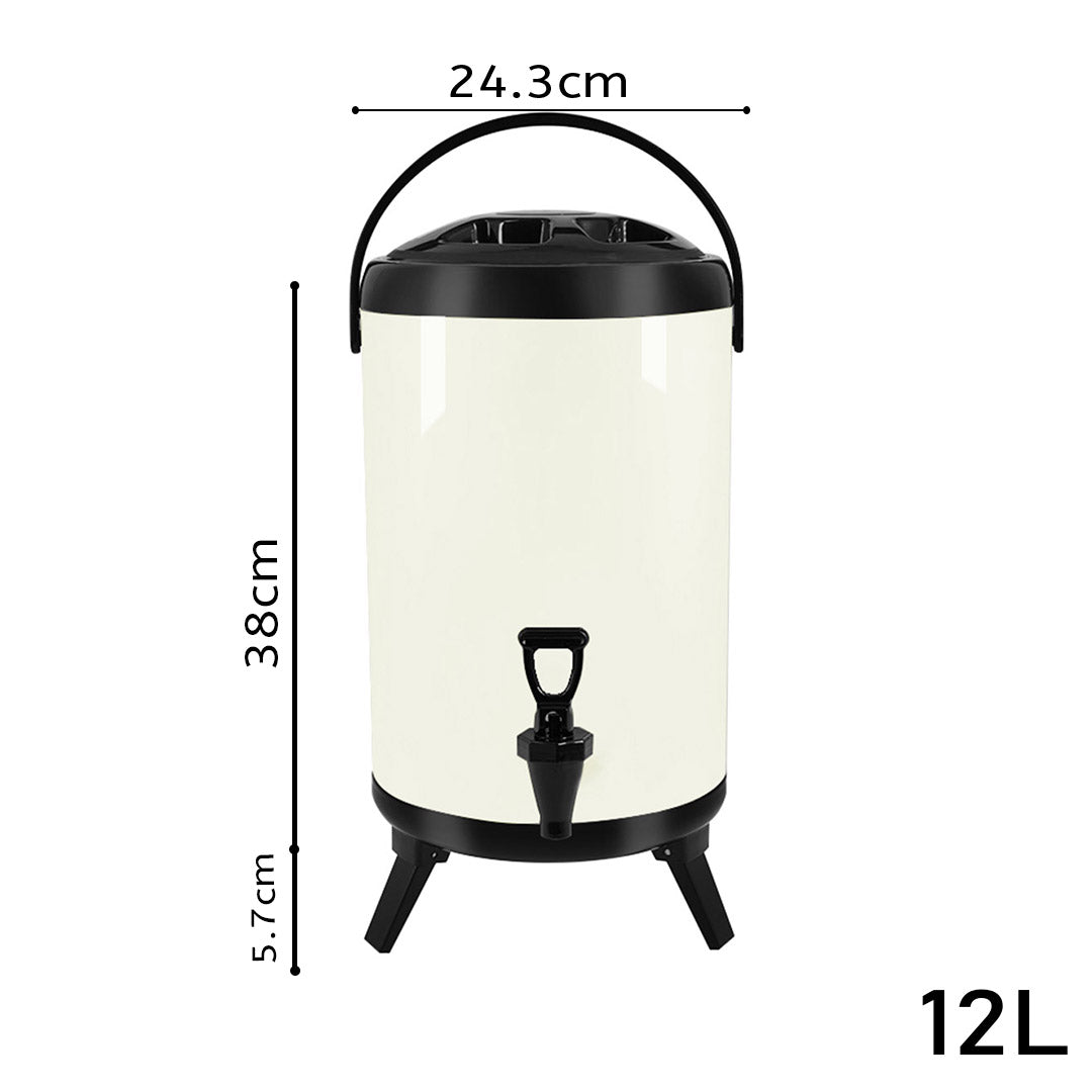 Premium 12L Stainless Steel Insulated Milk Tea Barrel Hot and Cold Beverage Dispenser Container with Faucet White - image2