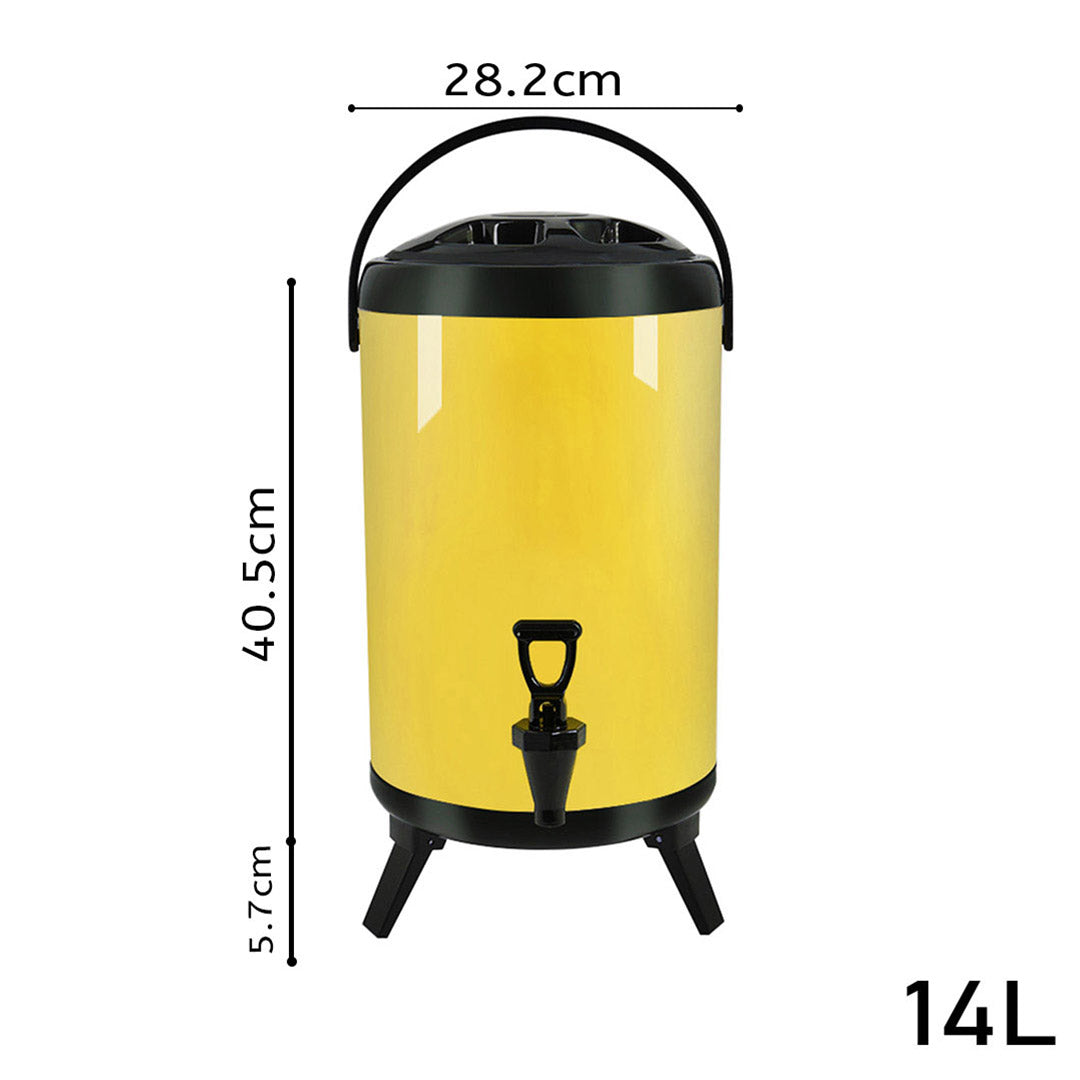 Premium 8X 14L Stainless Steel Insulated Milk Tea Barrel Hot and Cold Beverage Dispenser Container with Faucet Yellow - image2