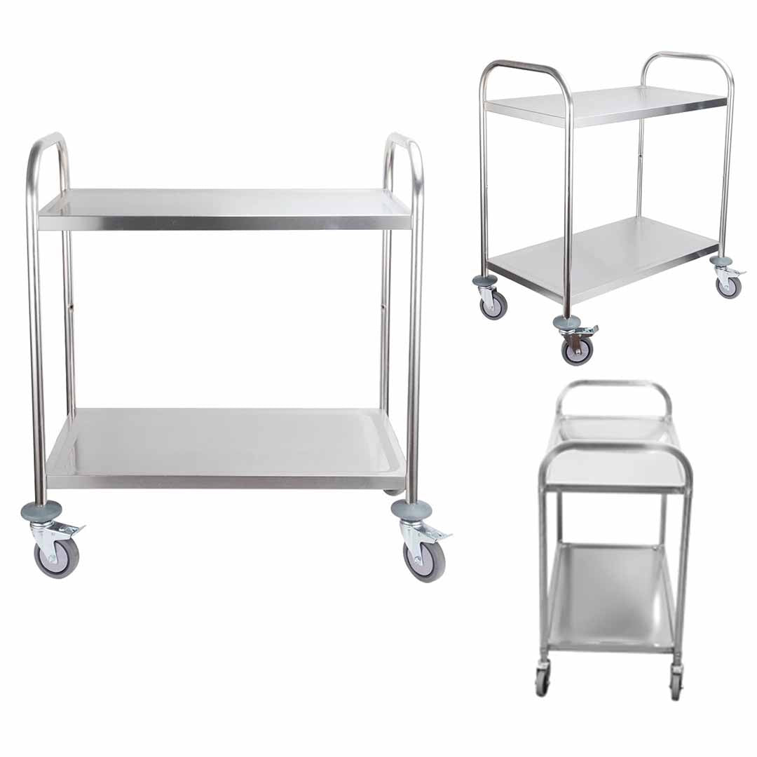 Premium 2 Tier Stainless Steel Kitchen Dinning Food Cart Trolley Utility Round 86x54x94cm Large - image3