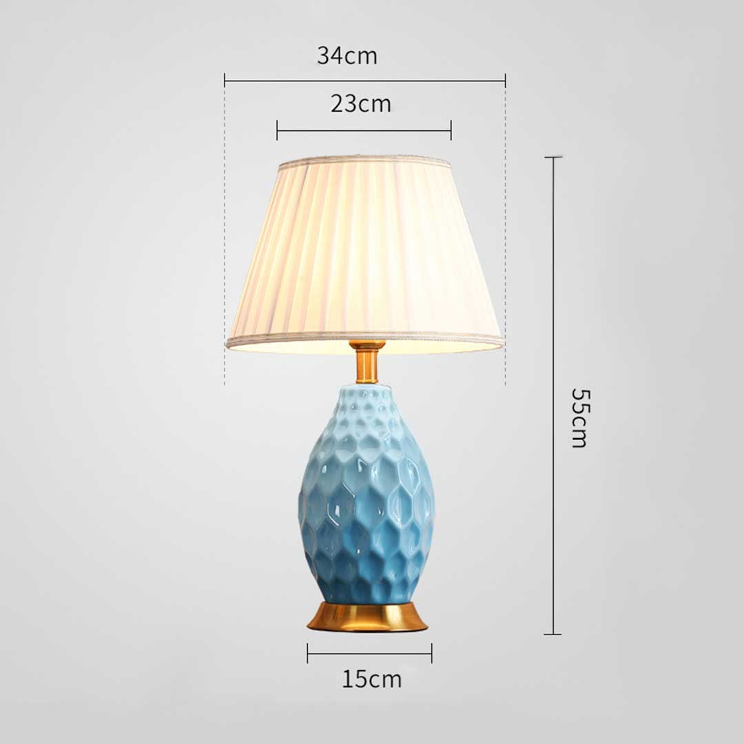 Premium 4X Textured Ceramic Oval Table Lamp with Gold Metal Base Blue - image2