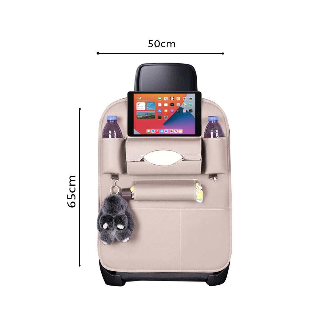 Premium 2X PVC Leather Car Back Seat Storage Bag Multi-Pocket Organizer Backseat and iPad Mini Holder White - image2