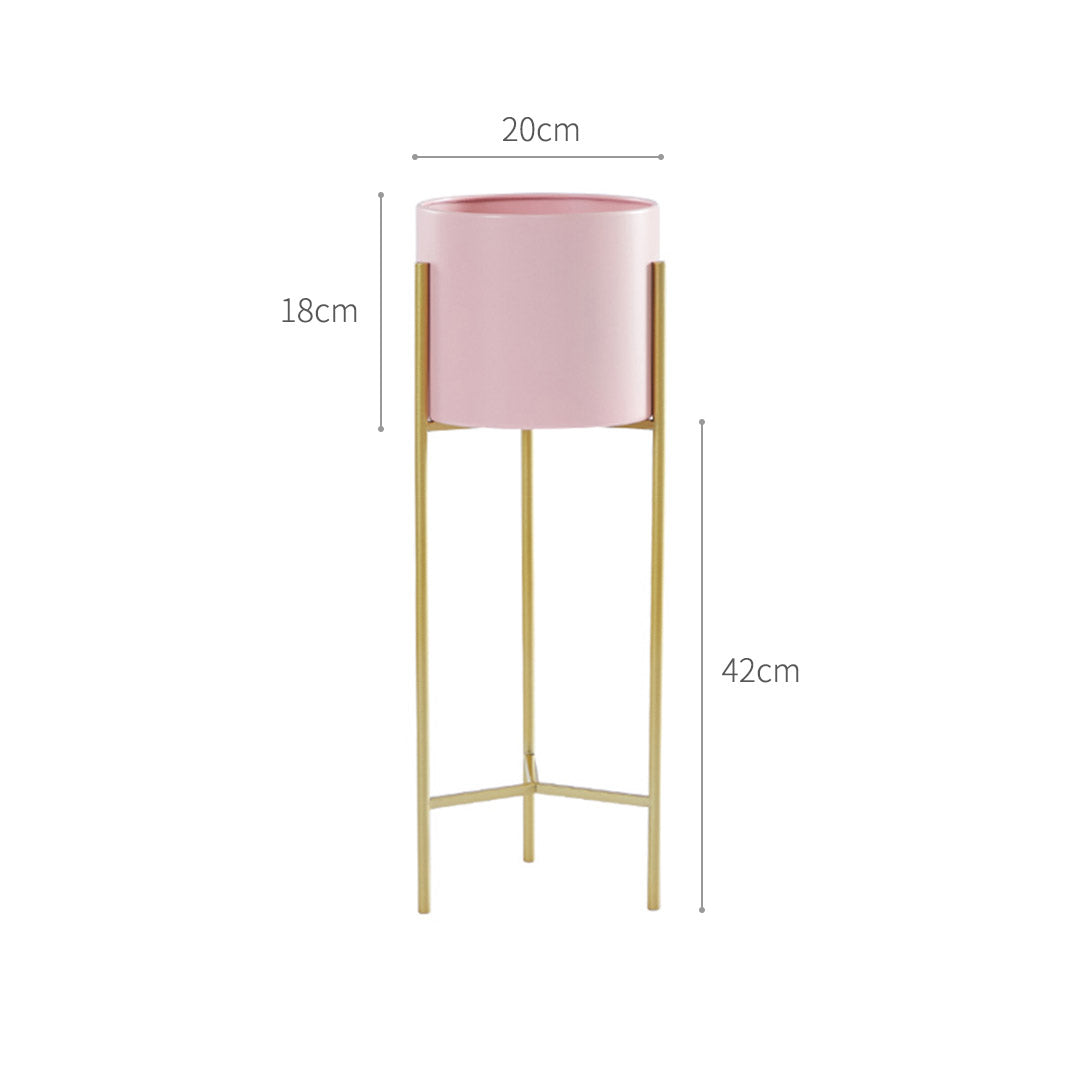 Premium 2 Layer 42cm Gold Metal Plant Stand with Pink Flower Pot Holder Corner Shelving Rack Indoor Display - image2