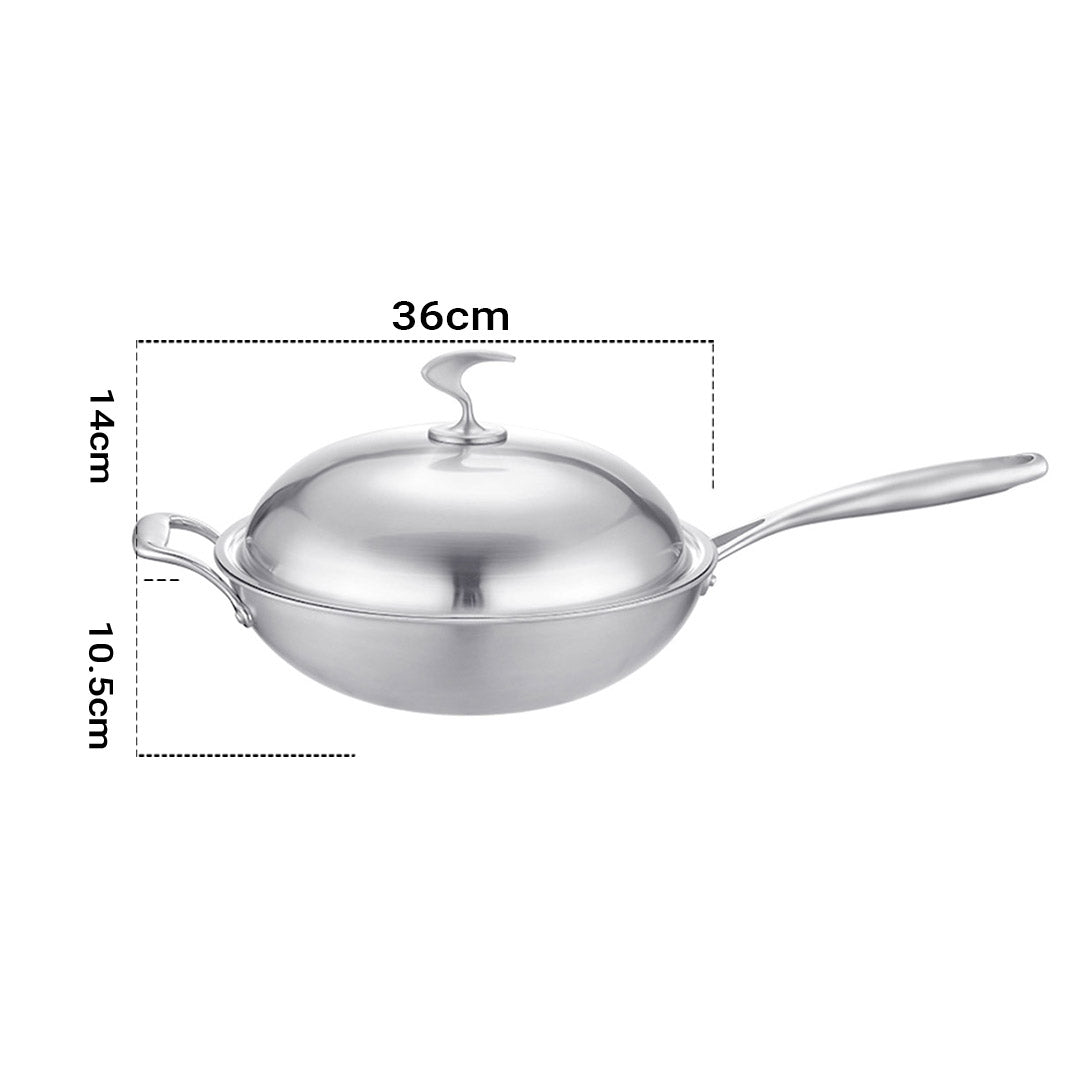 Premium 2X 18/10 Stainless Steel Fry Pan 36cm Frying Pan Top Grade Skillet with Helper Handle and Lid - image2