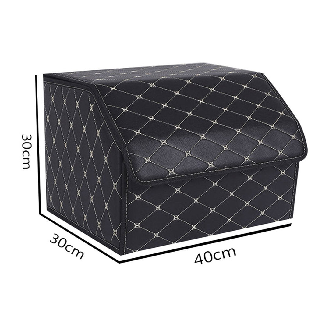 Premium 4X Leather Car Boot Collapsible Foldable Trunk Cargo Organizer Portable Storage Box Black/Gold Stitch Medium - image2