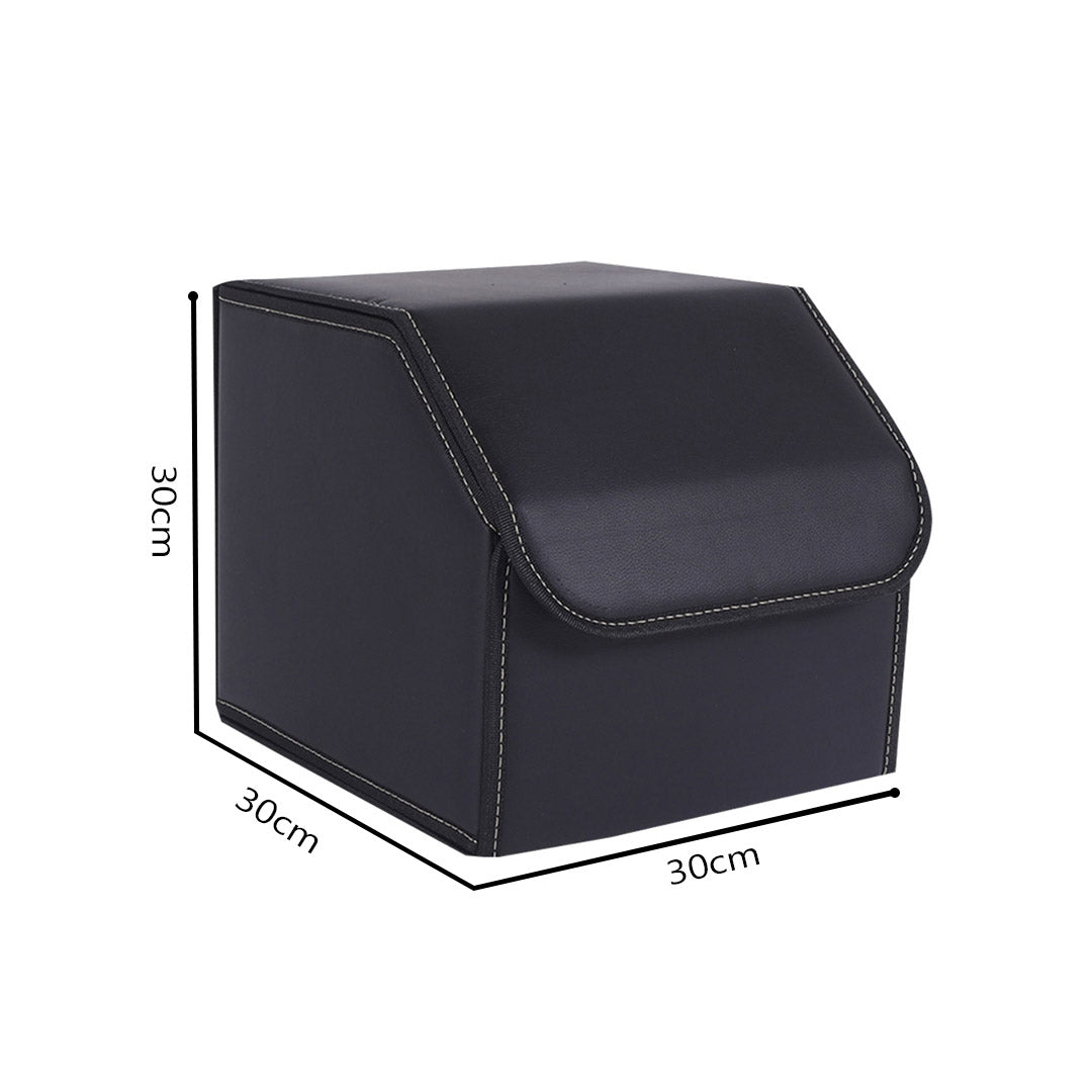 Premium 4X Leather Car Boot Collapsible Foldable Trunk Cargo Organizer Portable Storage Box Black Small - image2