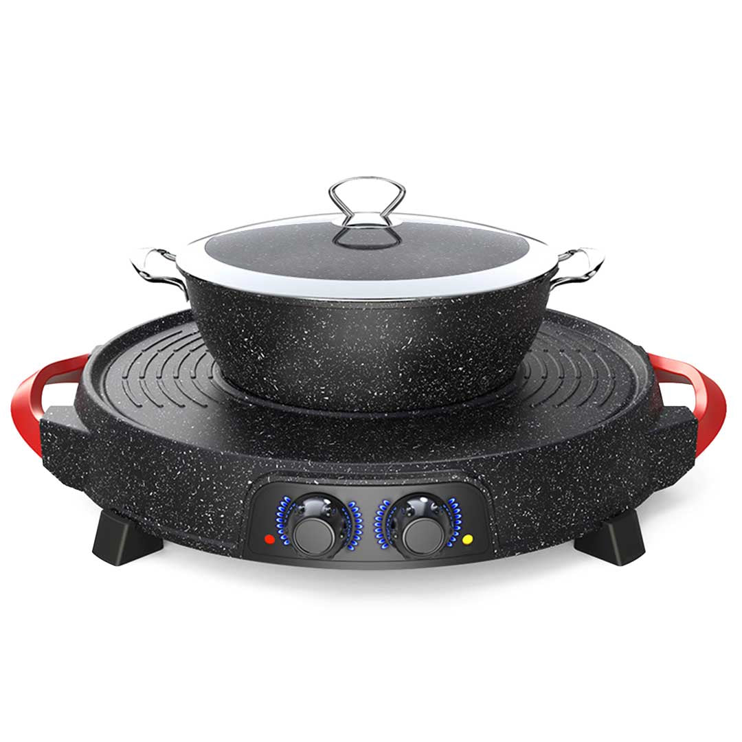 Premium 2 in 1 Electric Stone Coated Teppanyaki Grill Plate Steamboat Hotpot - image2