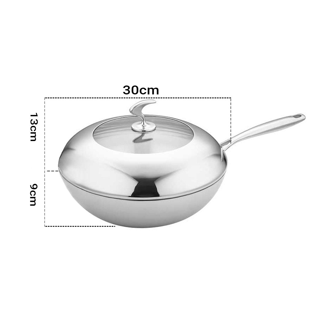 Premium 2X 18/10 Stainless Steel Fry Pan 30cm Frying Pan Top Grade Cooking Non Stick Interior Skillet with Lid - image2