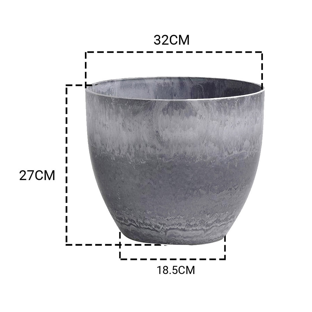 Premium 27cm Weathered Grey Round Resin Plant Flower Pot in Cement Pattern Planter Cachepot for Indoor Home Office - image2