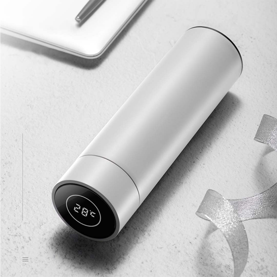 Premium 2X 500ML Stainless Steel Smart LCD Thermometer Display Bottle Vacuum Flask Thermos White - image2