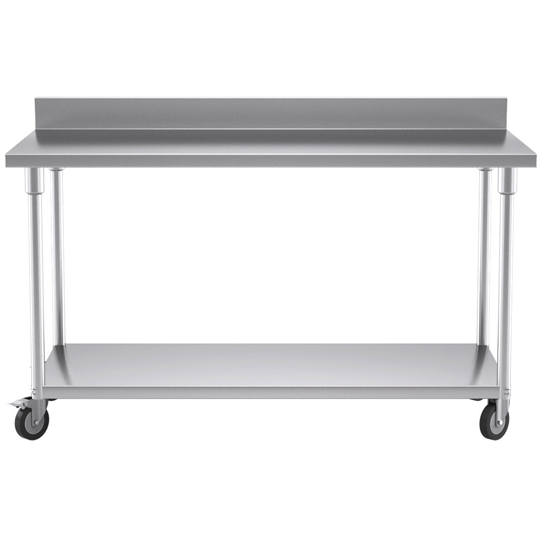 Premium 150cm Commercial Catering Kitchen Stainless Steel Prep Work Bench Table with Backsplash and Caster Wheels - image2