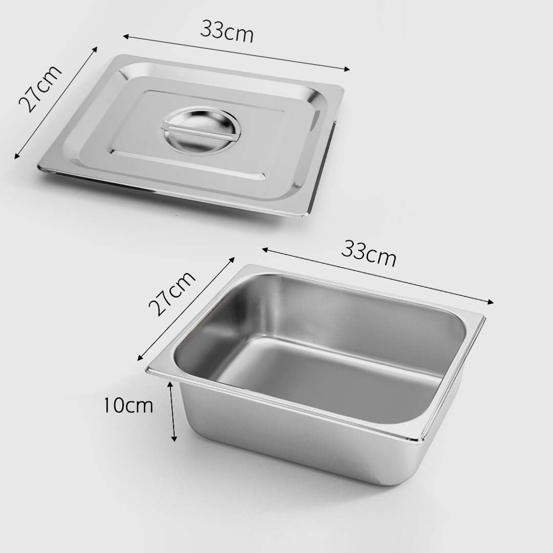 Premium 2X Gastronorm GN Pan Full Size 1/2 GN Pan 10cm Deep Stainless Steel Tray With Lid - image2