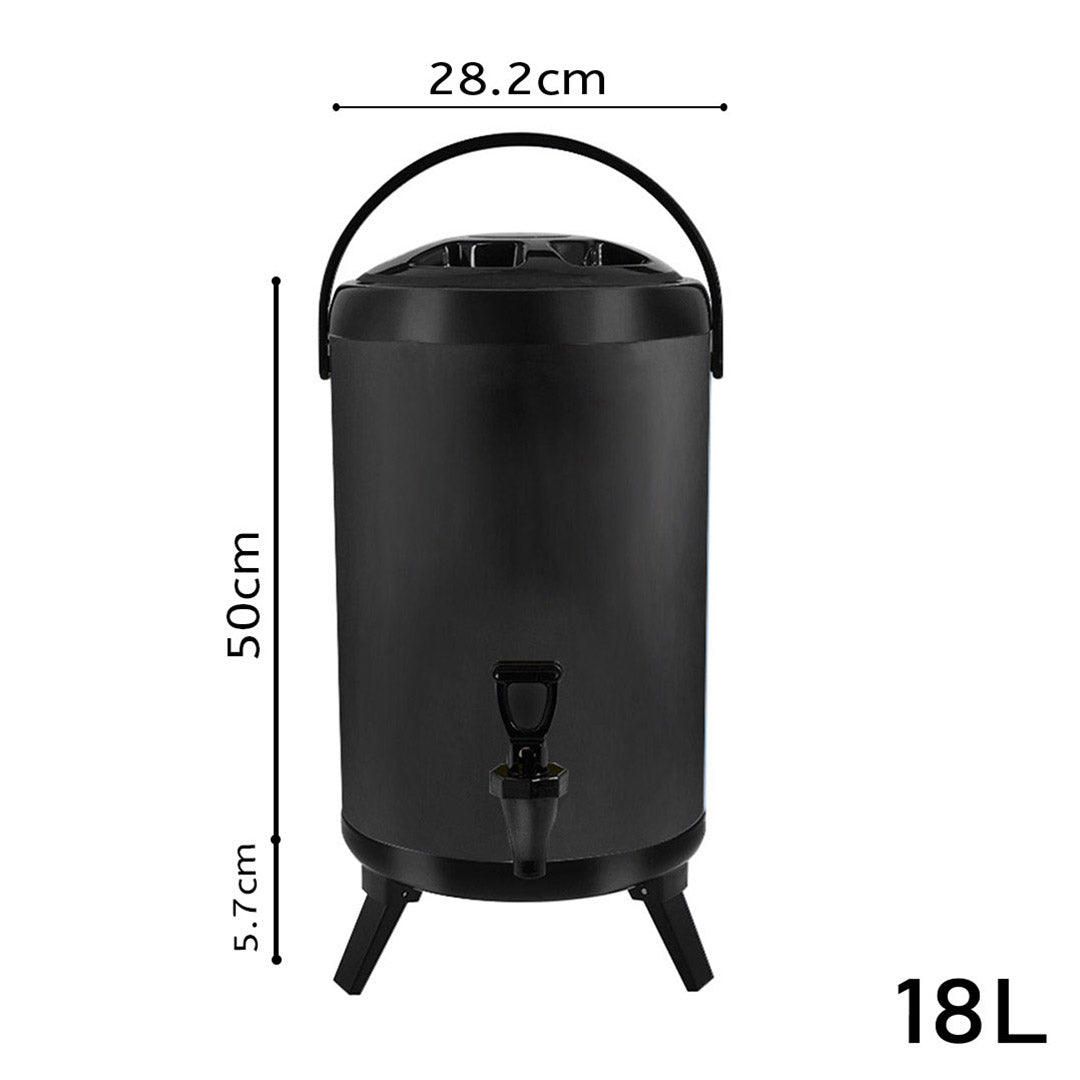 8X 18L Stainless Steel Insulated Milk Tea Barrel Hot and Cold Beverage Dispenser Container with Faucet Black - image2