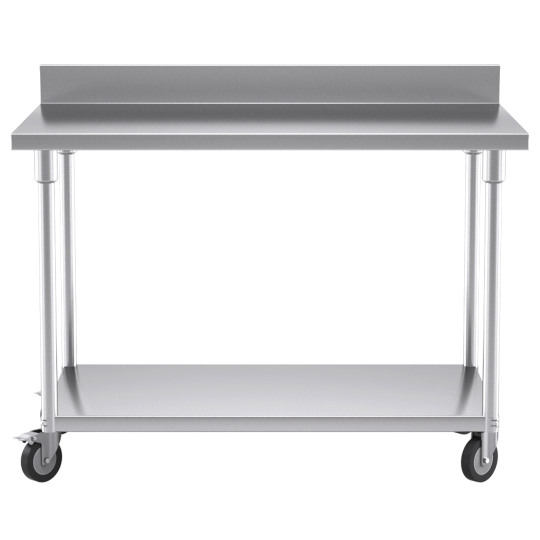 Premium 120cm Commercial Catering Kitchen Stainless Steel Prep Work Bench Table with Backsplash and Caster Wheels - image2