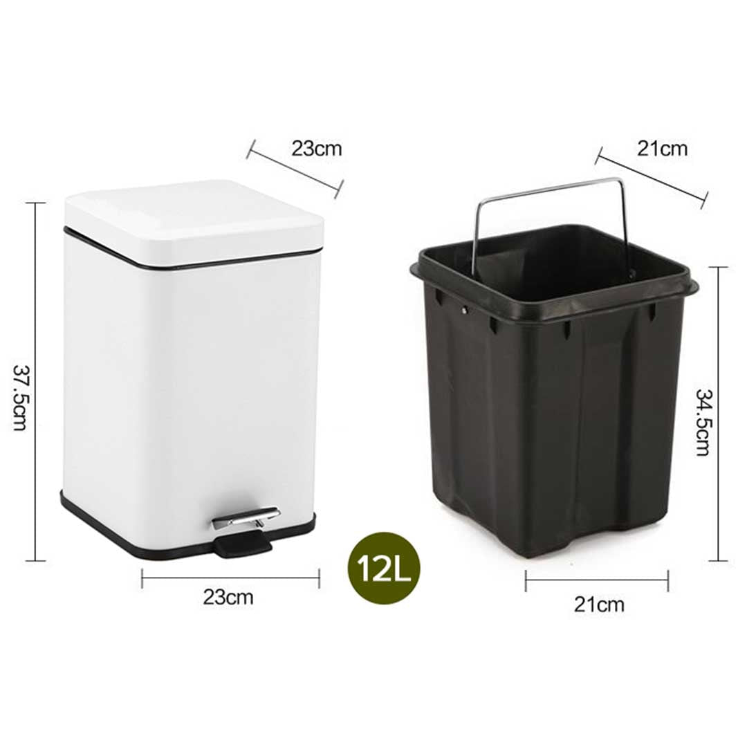 Premium 2X Foot Pedal Stainless Steel Rubbish Recycling Garbage Waste Trash Bin Square 12L White - image2